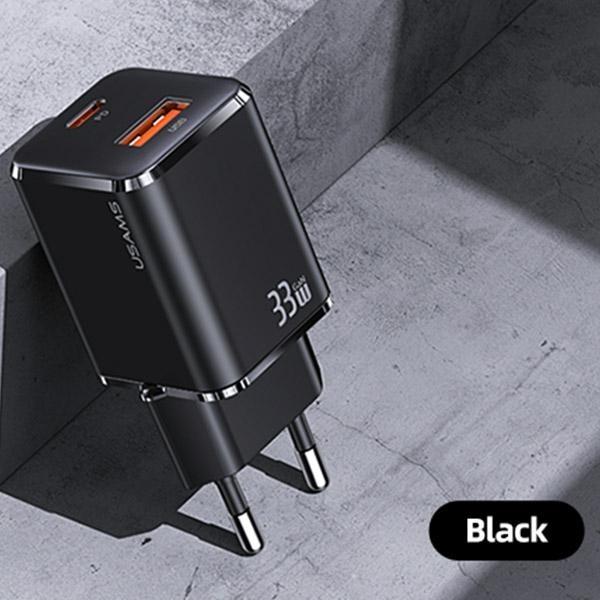 Thumbnail - Usams Ladegerät für Us T43 1x USB-A 1x USB-C 3 A (USA800) (33 W), USB Ladegerät, Schwarz