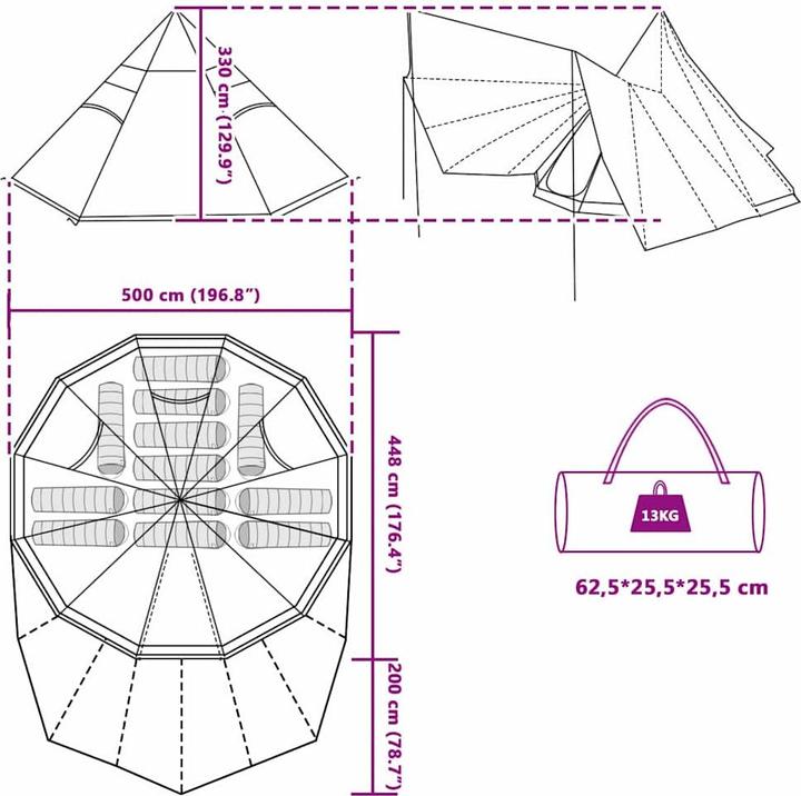 Produktbild vidaXL Familien-Tipi-Zelt (Tipi Zelt, 11.75 kg)