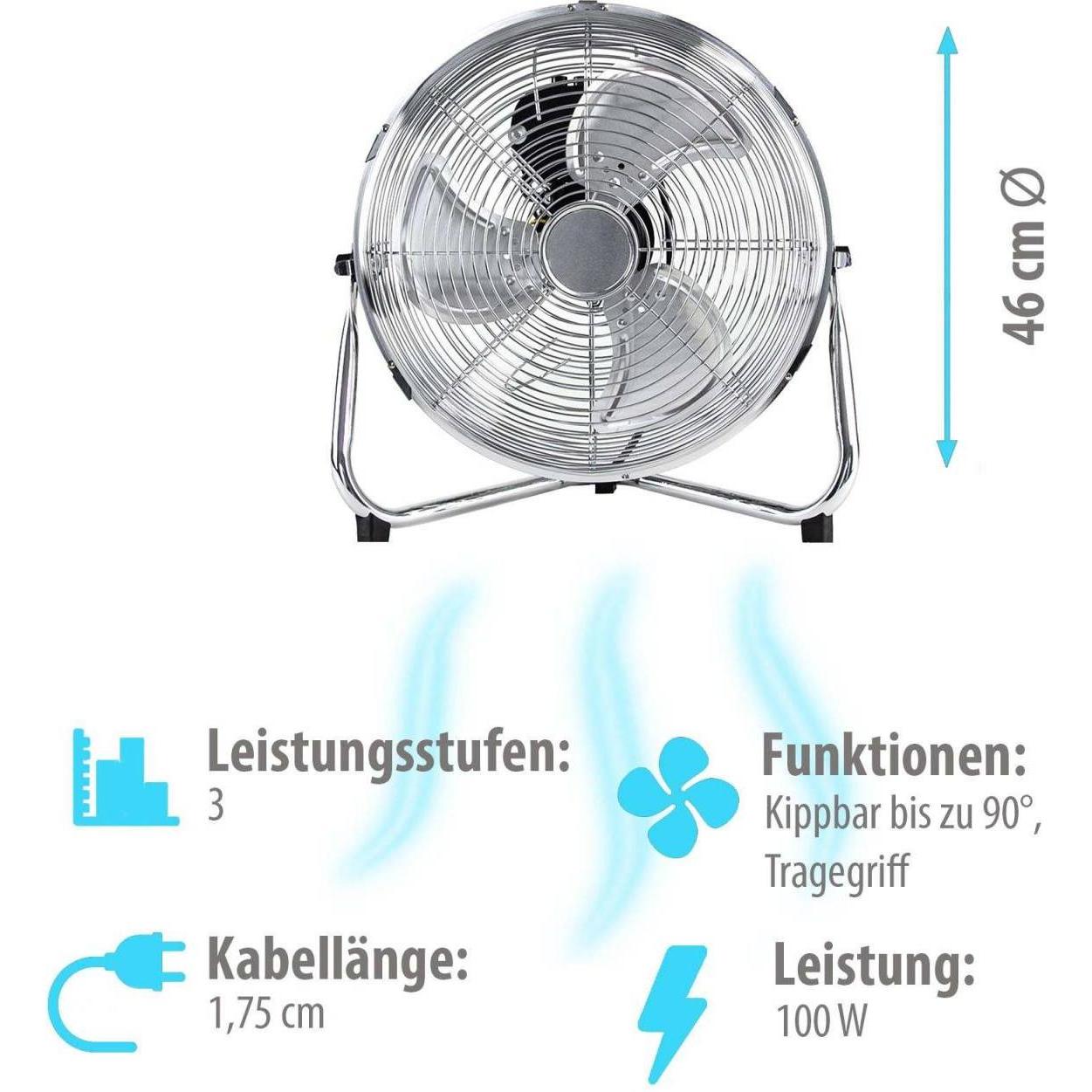 Grafner Bodenventilator mit rutschfestem Standfuss, Ventilator, Silber