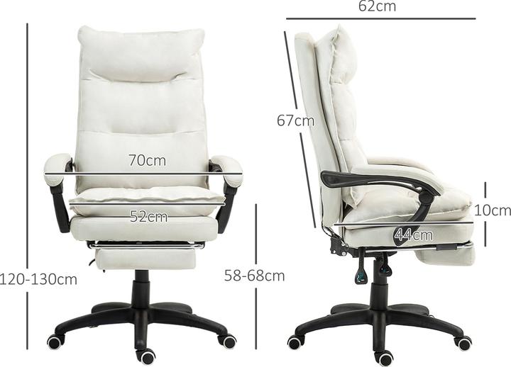 Produktbild Vinsetto Bürostuhl mit Massagefunktion Polyester Cremeweiss (58 - 68 cm)