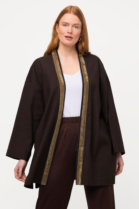 Immagine prodotto Ulla Popken Giacca a kimono in misto lino con colletto a scialle e bordura con perline (42, 44)