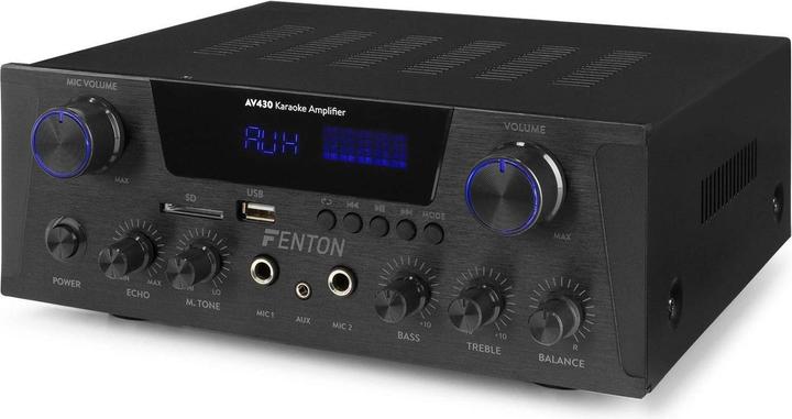 Karaoke amplifier with Bluetooth - Fenton AV430B - 600W - 2 microfooningangen met echo - mp3 speler (Amplifier)