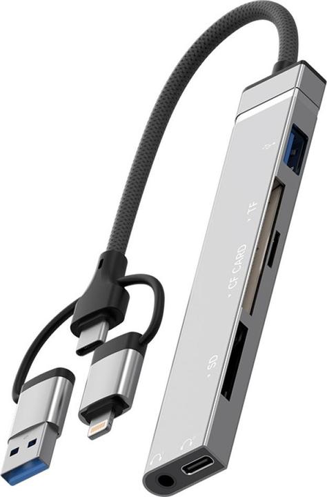 Image du produit PowerGuard All-for-All USB-C, UBS-A & Lightning Audio & Photo Camera Cardreader (Lightning, USB-A, USB-C, Jack 3.5mm, USB-A)