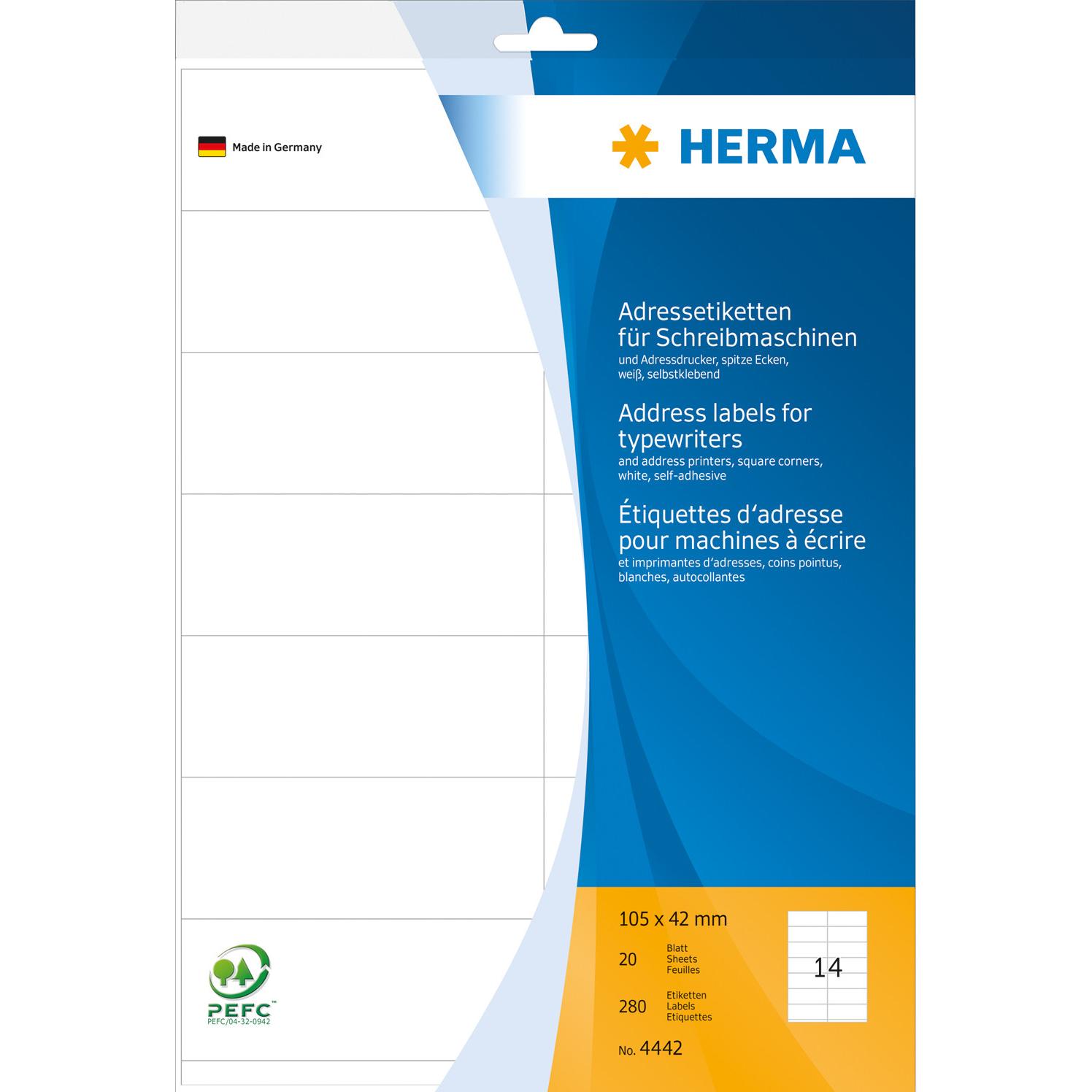 Herma, Etiketten, Adressetiketten auf Bogen, Format A4, weiss