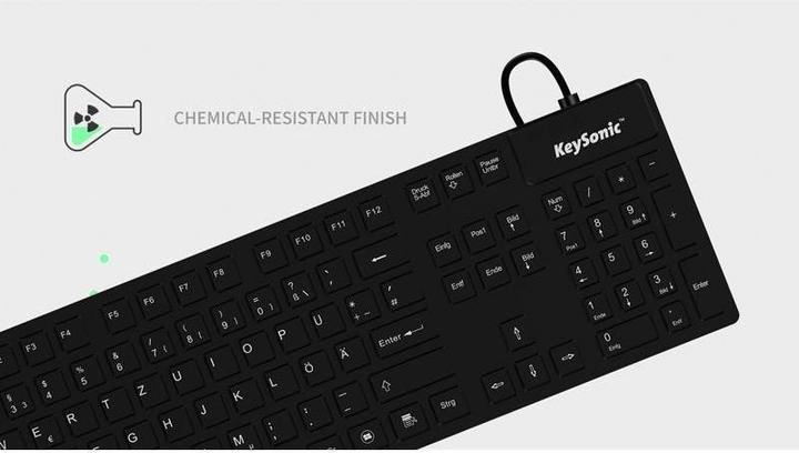 Actual product image KeySonic KSK-8030 IN Industrial silicone keyboard eronomic waterproof antimicrobial resistant to alkali... (FR, Cable)