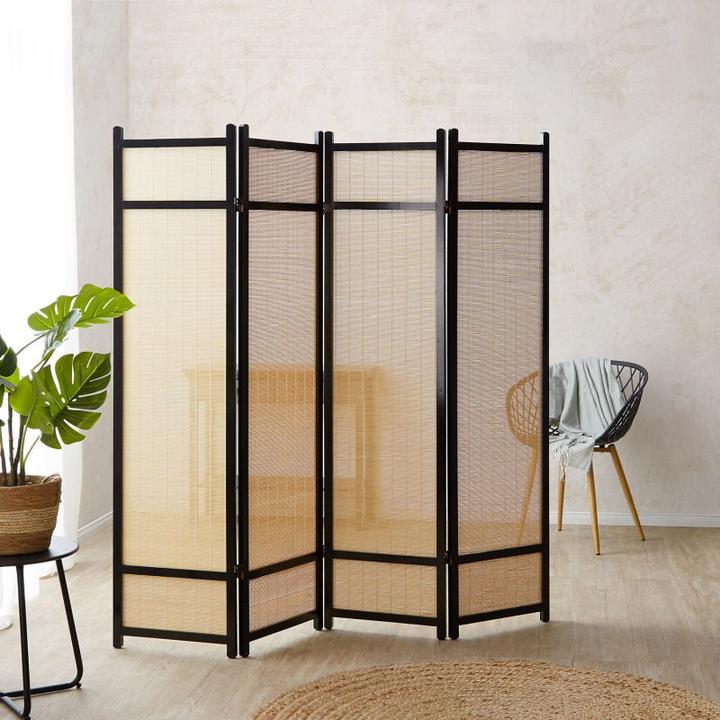 Actual product image Greendeco 4-fold wood screen bamboo black