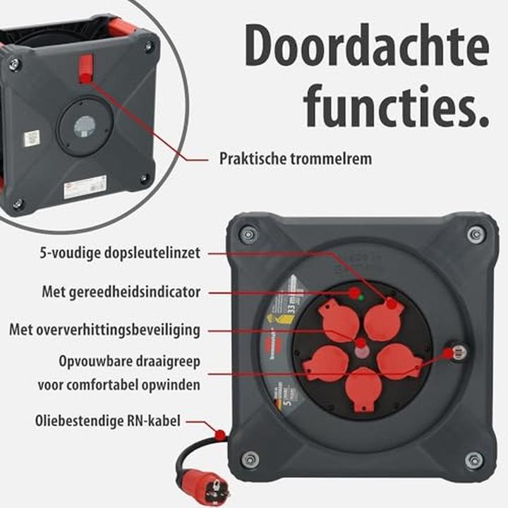 Actual product image Brennenstuhl Professional cable reel with all-round roll-over protection KA 3100 5 IP44 (33 m, 1.50 mm²)