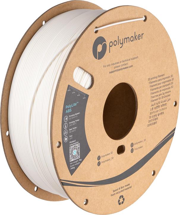 Produktbild Polymaker PE01002 PolyLite Filament ABS geruchsarm 1.75 mm 1000 g Weiss 1 St. (ABS, 1.75 mm, 1000 g)