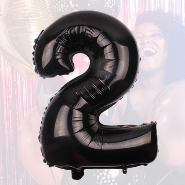 Produktbild Hermex Zahlenballon Zahl 2 Schwarz Folienballon Luftballon Heliumballon 40cm (1 x)