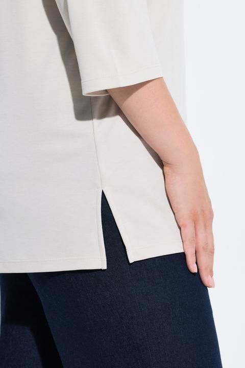 Actual product image Ulla Popken Split Neck 3/4 Sleeve Modal Blend Tee (46, 48)