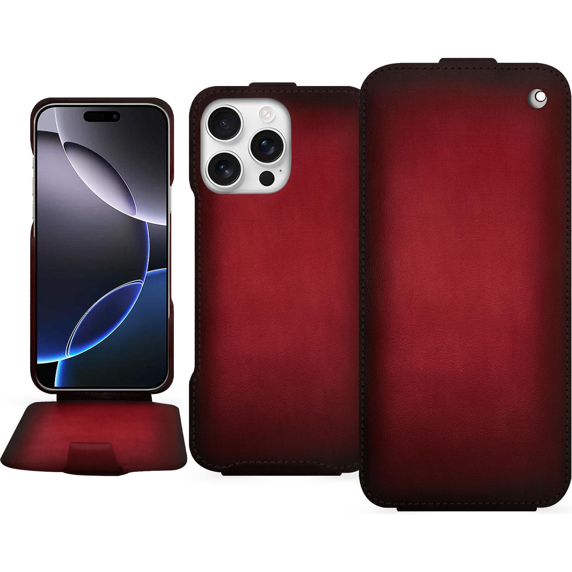 Noreve Lederschutzhülle vertikal (Apple iPhone 16 Pro Max), Smartphone Hülle, Rot