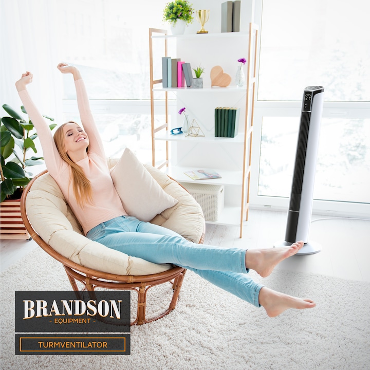 Produktbild Brandson Turmventilator, Fernbedienung, 10° neigbar, Oszillation, 4 Modi, Standventilator 108cm, weiss (52 dB)