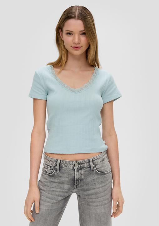 Produktbild S.Oliver T-Shirt Geripptes T-Shirt mit Spitzen-Details (XL)
