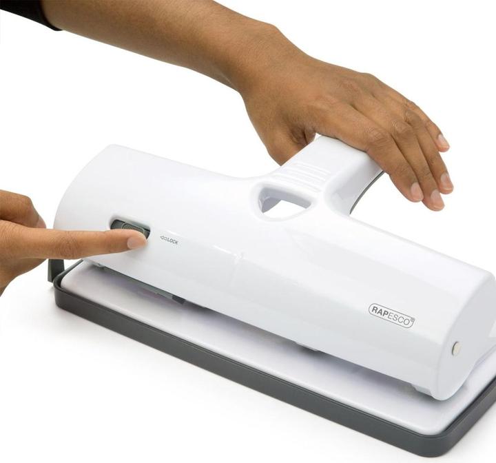 Immagine prodotto Rapesco Punzonatrice a quattro fori ALU 40, 40 fogli, bianco richiede il 30% di sforzo in meno, capacità di