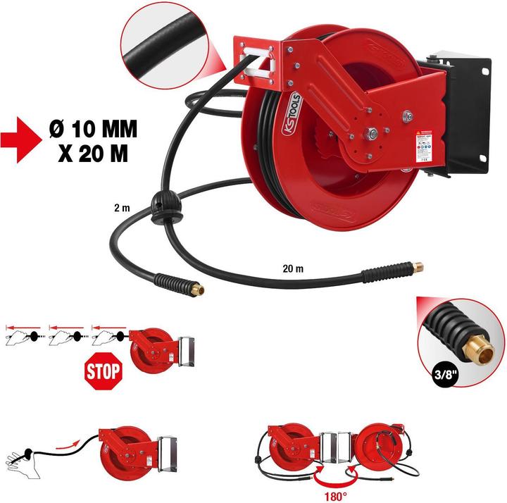 Actual product image KS Tools Compressed air hose reel Ø10 mm, connection 3/8″, 20 m