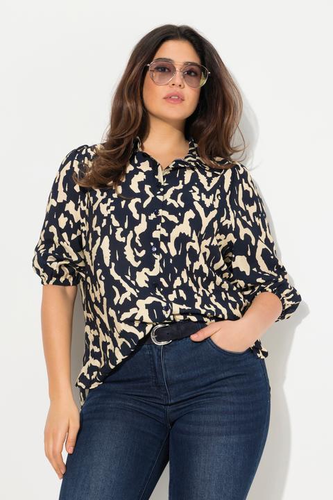 Immagine prodotto Ulla Popken Blusa dal taglio oversize e più lunga sul retro con collo da camicia e maniche a 3/4 (58)