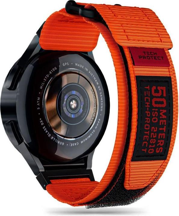 Actual product image Tech-Protect Scout Pro Strap for Samsung Galaxy Watch 4 / 5 / 5 Pro / 6 / 7 / FE - Orange (Nylon)