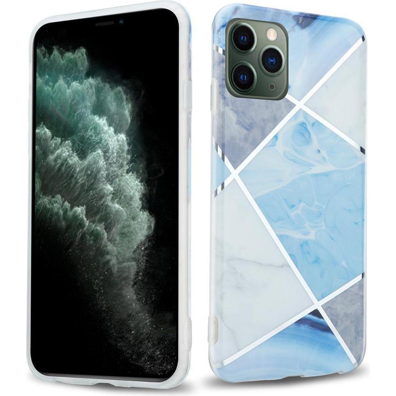 Cadorabo IMD TPU Bunter Marmor Cover (Apple iPhone 12 mini), Smartphone Hülle, Blau