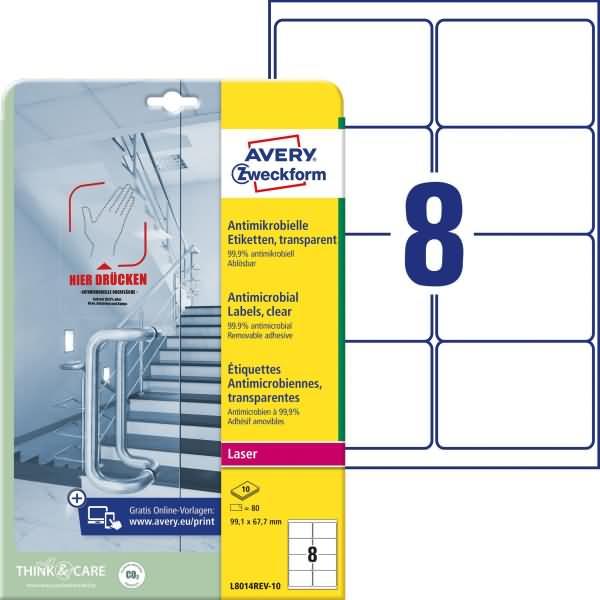 Avery, Sticker, Antimikrobielle Etiketten, ablösbar, transparent