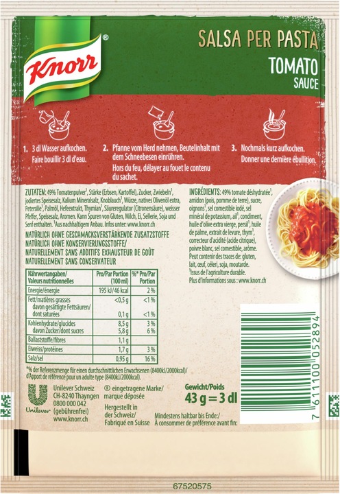 Produktbild Knorr Salsa per Pasta Tomato Sauce Beutel, Tomatensauce mit Kräutern & Olivenöl extra vergine (47 g)