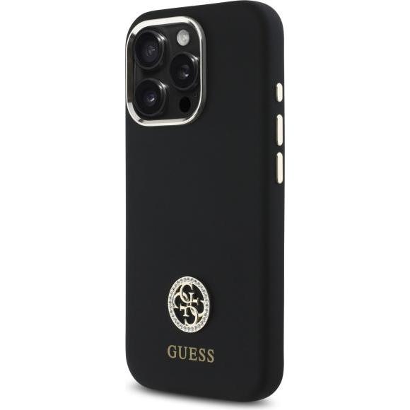 Guess GUHCP16XM4DGPK iPhone 16 Pro Max 6.9" czarny/black hardcase Silicone Logo Strass 4G, Handykette, Schwarz