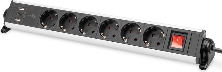 Actual product image Digitus Aluminium socket strip 6-way 2xUSB-A/1xUSB-C (6x, CEE 7/3, USB-A, USB-C, 1.50 m)