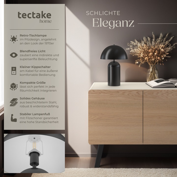 Produktbild tectake Kleine Retro-Tischlampe Altea, Pilzdesign, 40W (E14)