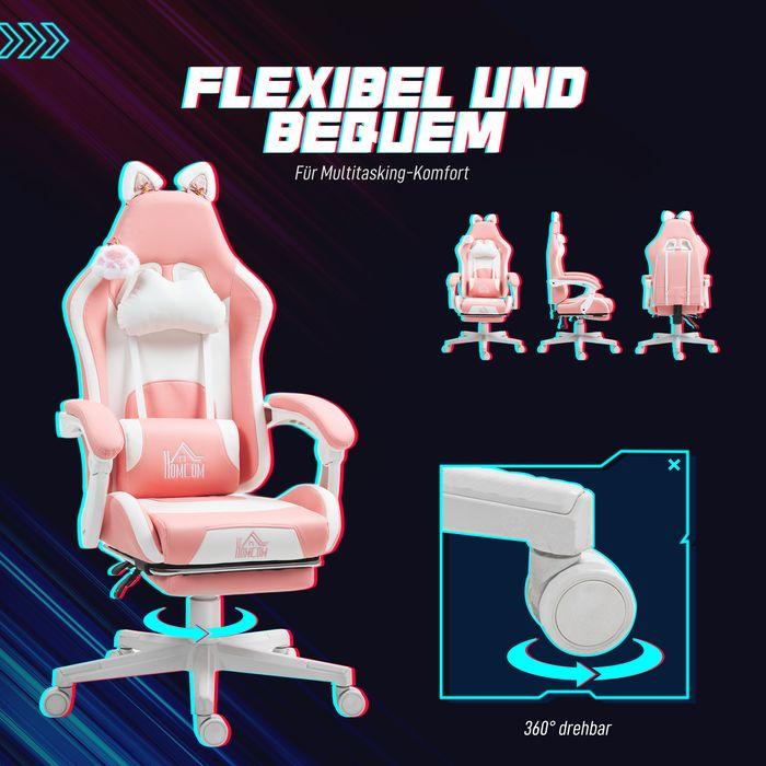 Actual product image Swisshandel24 Gaming Stuhl Ergonomischer Gamer Stuhl mit Lendenwirbelstütze, Fussstütze Rosa