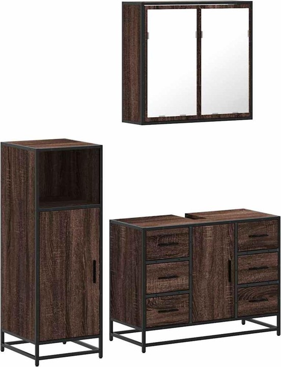 Image du produit VidaXL Ensemble de meubles de salle de bain 3 pièces en bois composite marron aspect chêne Ensemble de