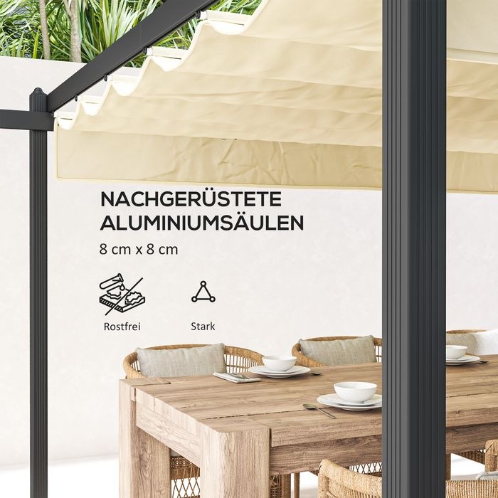 Actual product image Swisshandel24 Pergola ca. 4x4m, verstellbares Dach, Freistehend, Beige (390 cm, 390 cm)