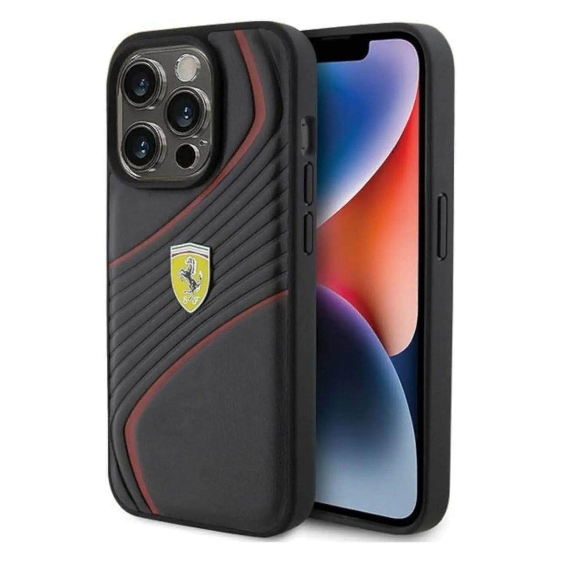 Ferrari FEHCP15LPTWK IPhone 15 Pro 6.1" Czarny/black Hardcase Twist Metal Logo (Apple IPhone 15 Pro), Smartphone Hülle, Schwarz