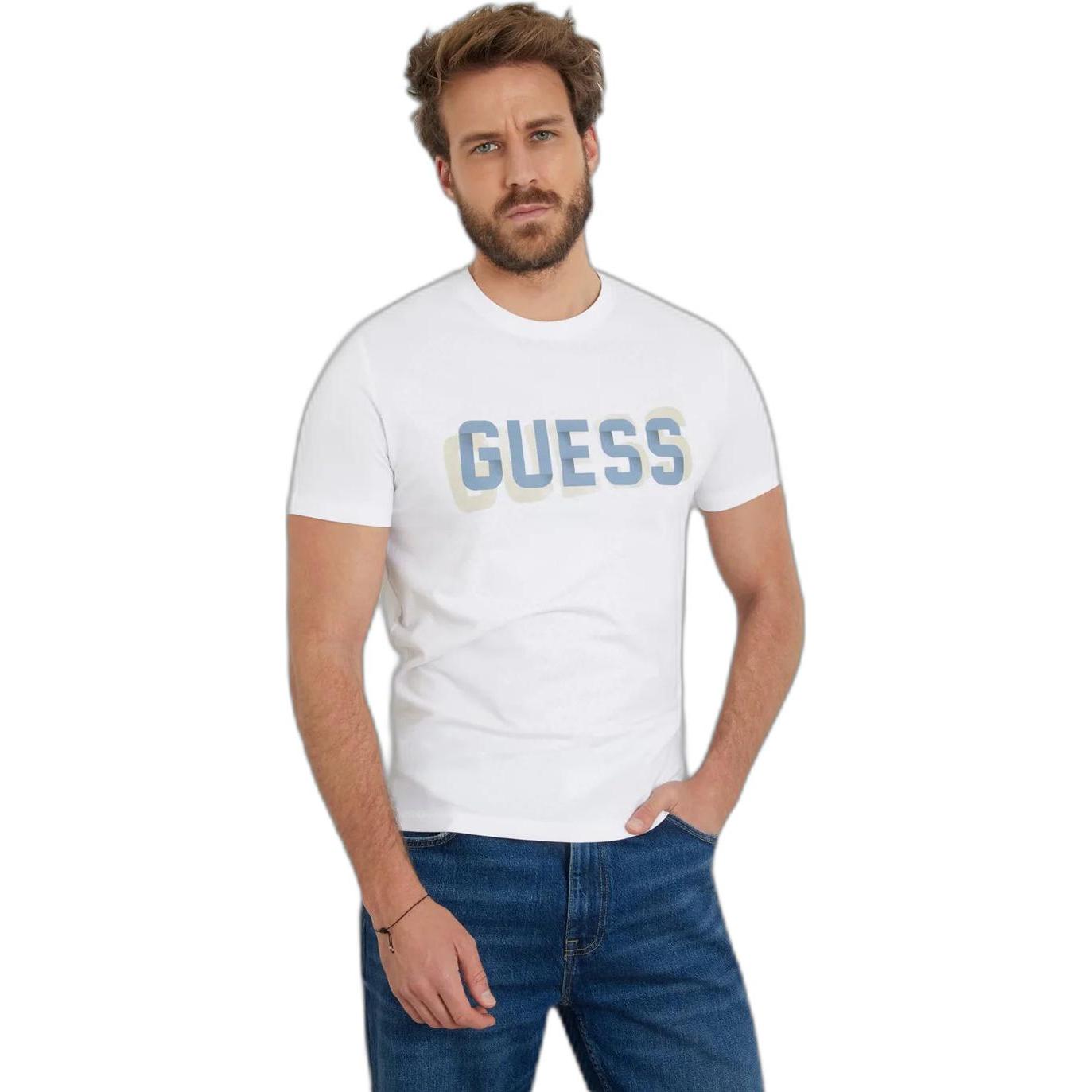 Thumbnail - Guess, Herren, Shirt, T-Shirt mit Rundhalsausschnitt und Logo, Weiss, (S)