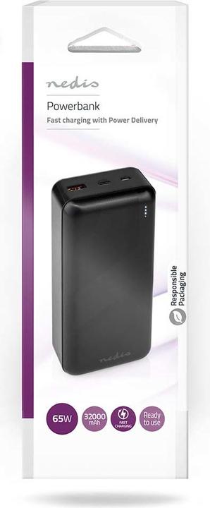 Immagine prodotto Nedis powerbank | 32000 mAh | 2,4 / 3,0 / 3,25 A | Numero di uscite: 2 | Connessione di uscita: 1x US (32000 mAh, 65 W, 111 Wh)