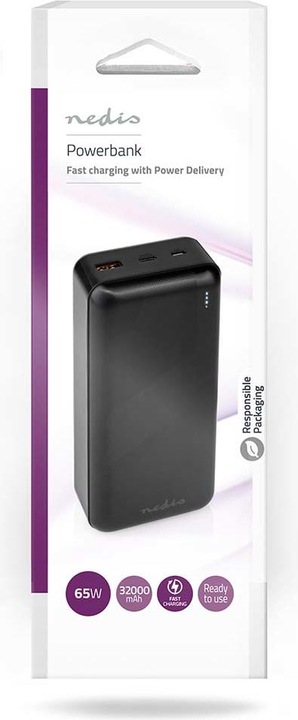 Produktbild Nedis powerbank | 32000 mAh | 2.4 / 3.0 / 3.25 A | Anzahl der Ausgänge: 2 | Ausgangsanschluss: 1x US (32000 mAh, 65 W, 111 Wh)