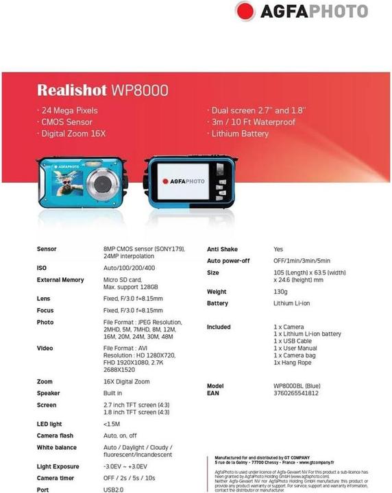 Produktbild AGFAPHOTO Realishot WP8000 (24 Mpx, 1/3.06")