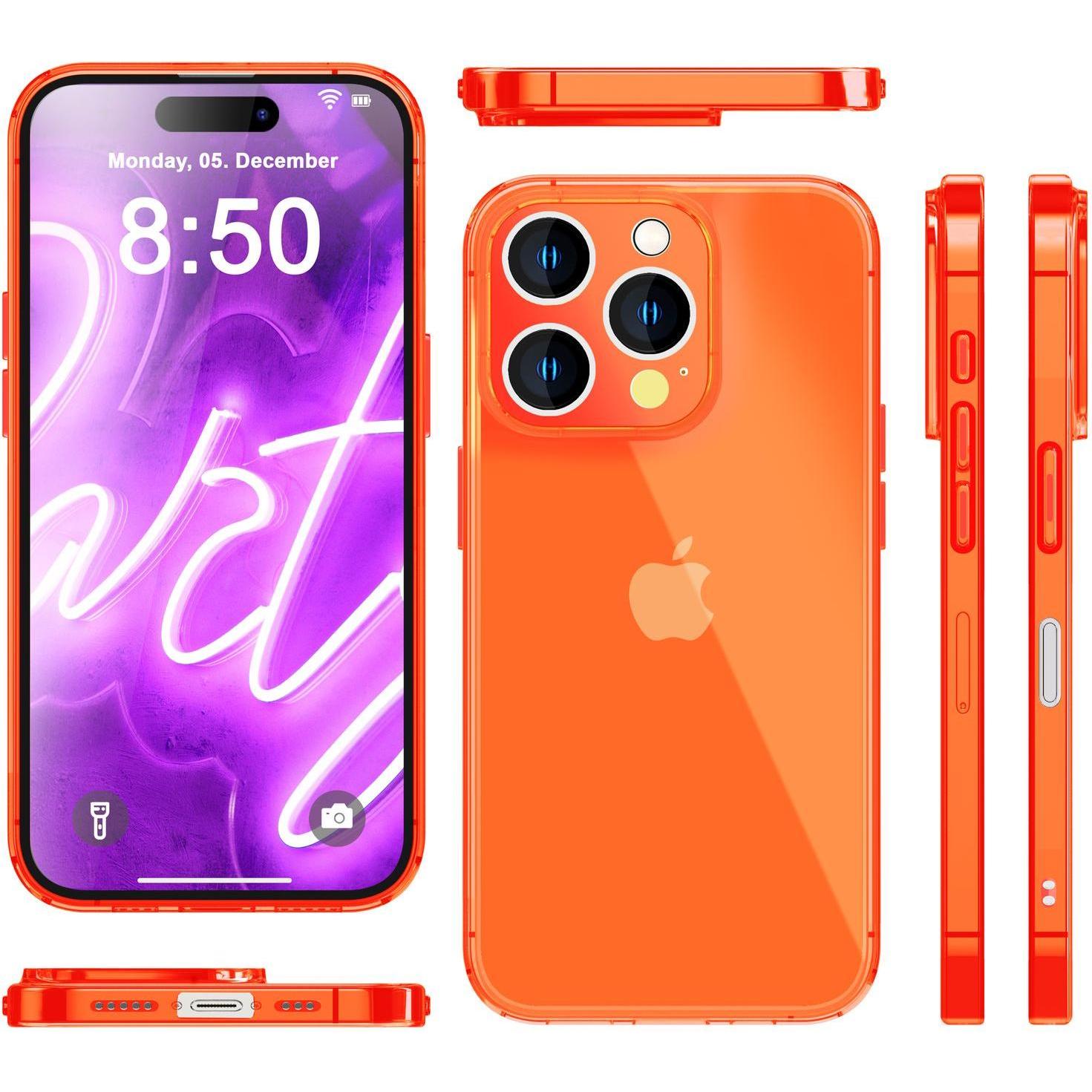 Thumbnail - Nalia Klar Transparente Neon Silikon Hülle (Apple iPhone 16 Pro), Smartphone Hülle, Orange