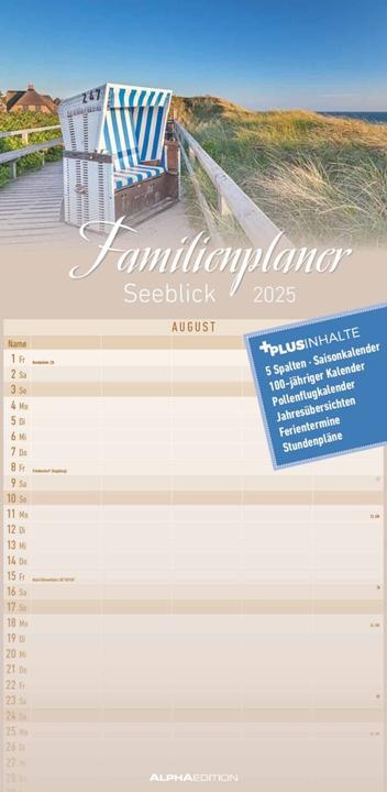 Actual product image Alpha Edition Family planner lake view 2025 family calendar 22x45cm, calendar with 5 columns (22 x 45 cm)