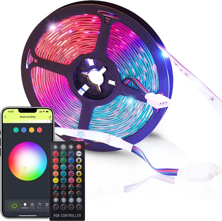 Actual product image Casativo WLAN-RGB-LED-Streifen mit App- und Sound-Steuerung (RGB, 500 cm, Indoor)