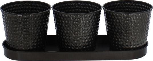 MICA Living 3 Pflanztöpfe mit Abtropfschale - silber - ca. 10 x 8 x 10,6 cm (10 x 8 x 10.60 cm)