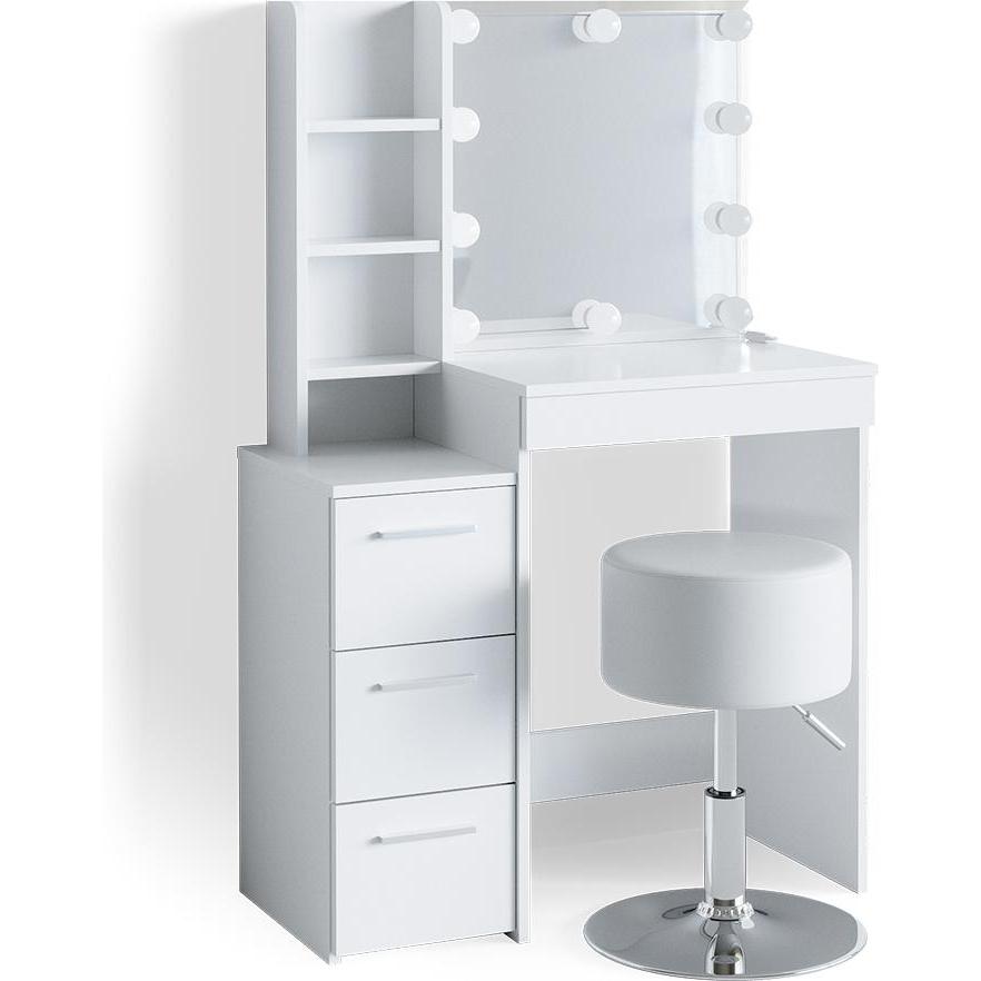 Vicco, Schminktisch, Meryl mit Hocker und Beleuchtung (80 x 40 x 127 cm)