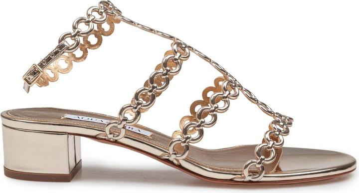 Aquazzura Aquazzurra infinity chain ​​35 sandal in mirrored leather, gold color (38)