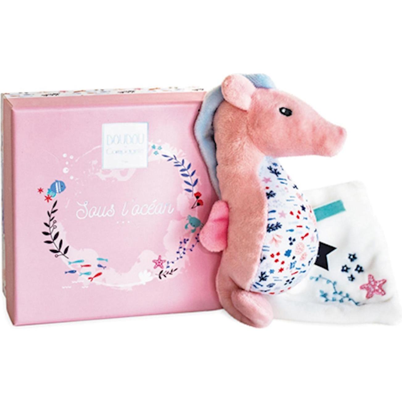 Thumbnail - Doudou et Compagnie, Schmusetuch, Seepferdchen mit Schmusetuch, rosa 17cm (MQ2) **