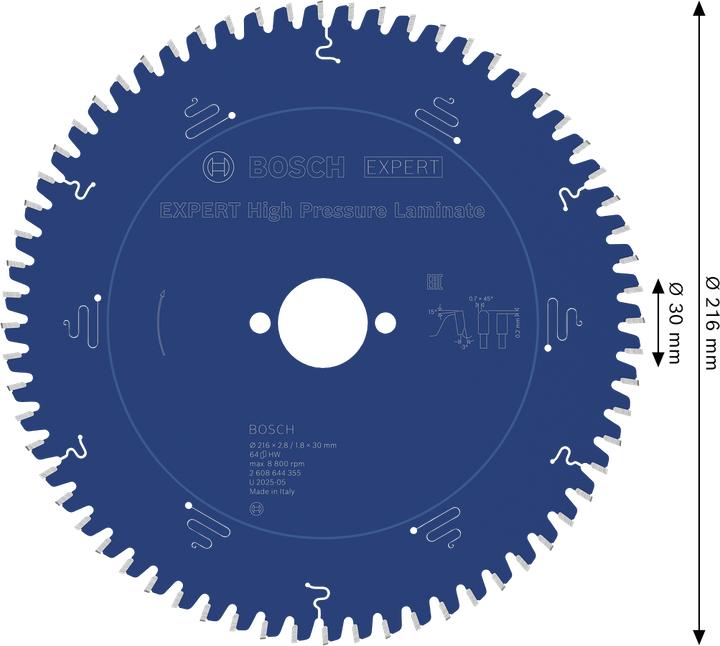 Produktbild Bosch Professional Zubehör Kreissägeblatt Expert for High Pressure Laminate, 216 x 30 x 2,8 mm, 64