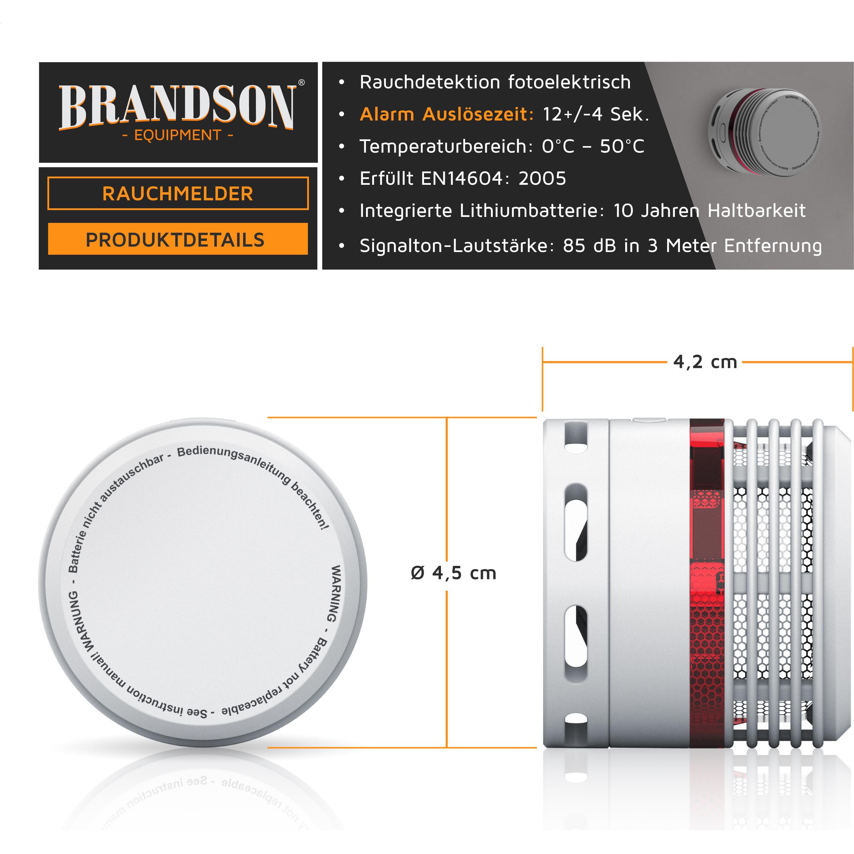 Thumbnail - Brandson, Gefahrenmelder, 3x Rauchmelder, 10 Jahre Batterie Li-Ionen, Lautstärke 85dB, LED, Prüftaste, EN14604 & TÜV Gep...