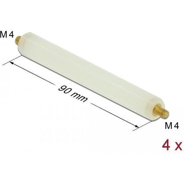 Delock Abstandshalter M4 x M4, Sechskant, Aussen / Aussen, 90 mm natur 4 Stück, Elektronikkabel + Stecker, Beige