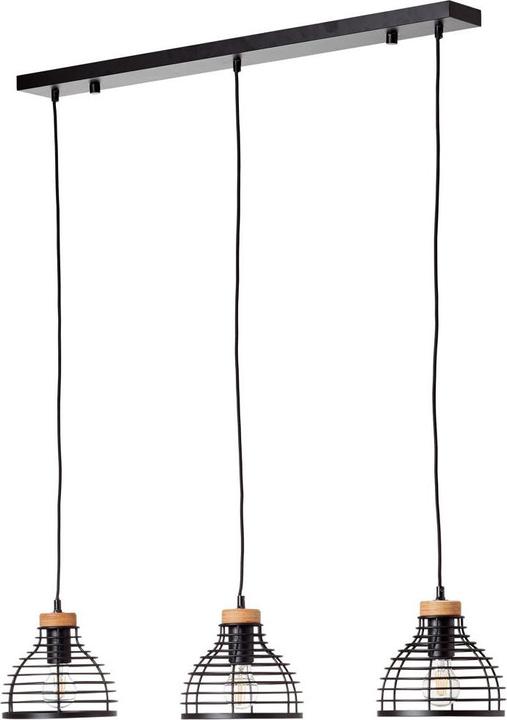 Actual product image Brilliant Avia pendant light 3 lights black/wood (E27)