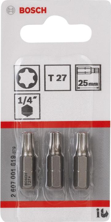 Produktbild Bosch Professional Zubehör Schrauberbit Extra-Hart T27, 25 mm, 3er-Pack (Innensechsrund TX)