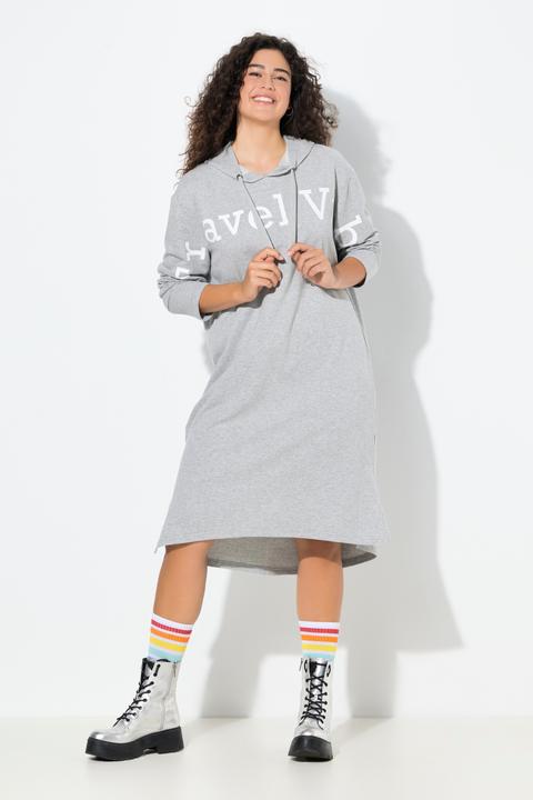 Image du produit Ulla Popken Robe midi en molleton, message format XL, capuche et manches longues (60)