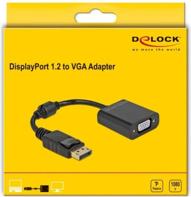 Actual product image Delock Adapter DisplayPort 1.2 male to VGA female passive black (0.15 m, DisplayPort, VGA, 1.2)