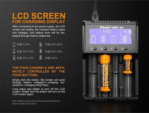 Actual product image Fenix Charger ARE-A4 (1 pcs., 14500, 16340, 18650, 26650, AA, AAA, Rechargeable battery)